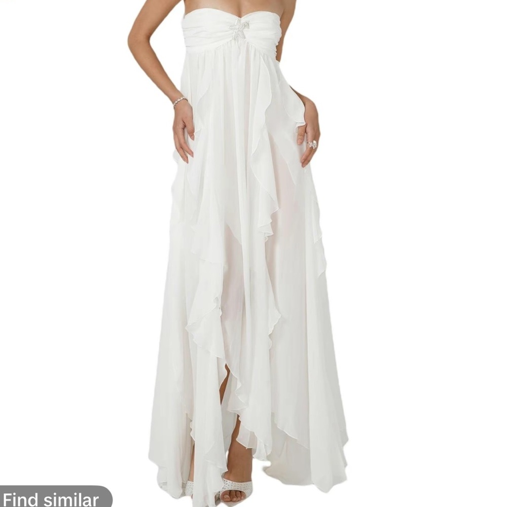 White Ruffled Hem Backless Layered Cocktail Dress